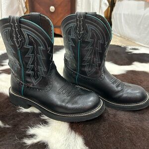 Justin Boots Black and Teal Western Cowboy Boots